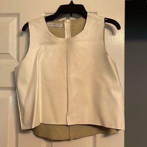 White Faux Leather White Hi-Low Crop